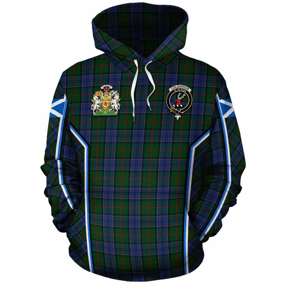 Colquhoun Tartan Crest Cotton Hoodie Scotland Coat of Arm Flag Style - Tartan Vibes Clothing