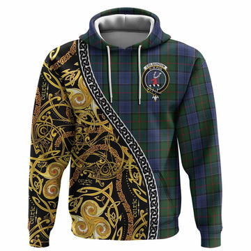 Colquhoun Tartan Crest Hoodie Celtic Knot and Triple Trickle Spiral Symbols