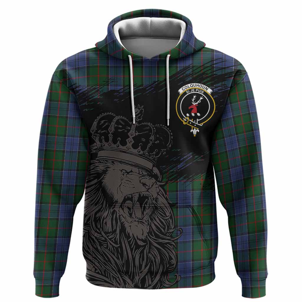 Colquhoun Tartan Crest Hoodie Crowned Lion Heritage Style