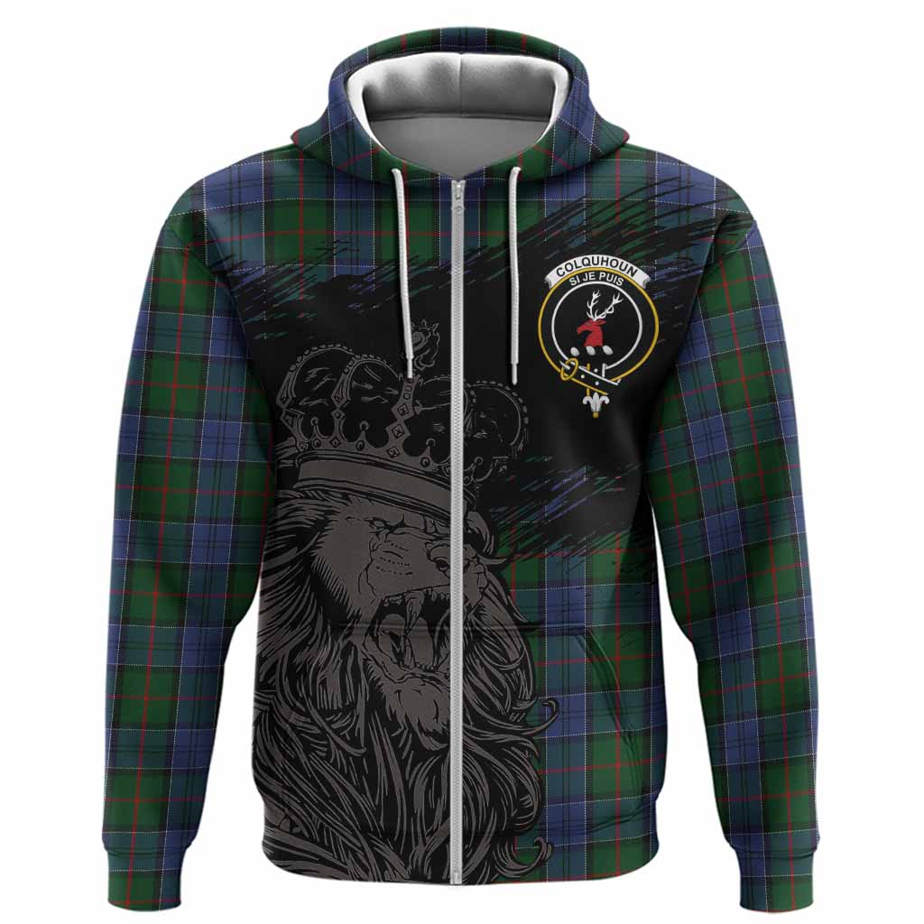 Colquhoun Tartan Crest Hoodie Crowned Lion Heritage Style