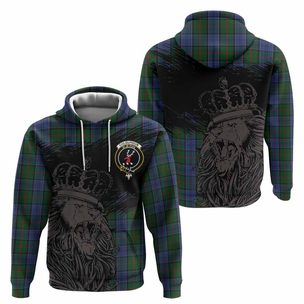 Colquhoun Tartan Crest Hoodie Crowned Lion Heritage Style