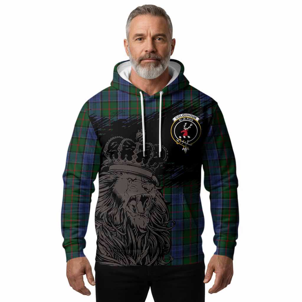 Colquhoun Tartan Crest Hoodie Crowned Lion Heritage Style
