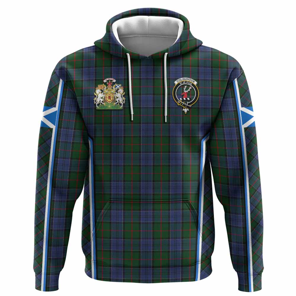 Colquhoun Tartan Crest Hoodie Scotland Coat of Arm Flag Style - Tartan Vibes Clothing