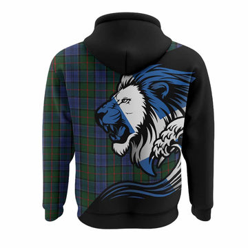 Colquhoun Tartan Crest Hoodie Scottish Golden Lions Wave Flow