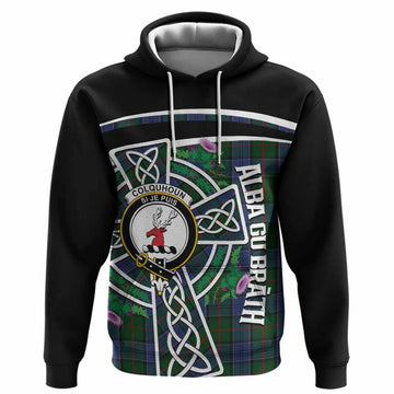 Colquhoun Tartan Crest Hoodie Scottish Thistle Celtic Cross Alba Gu Brath