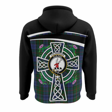 Colquhoun Tartan Crest Hoodie Scottish Thistle Celtic Cross Alba Gu Brath