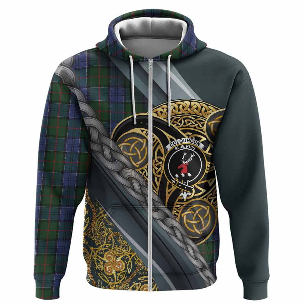 Colquhoun Tartan Crest Hoodie Scottish Triskele Celtic