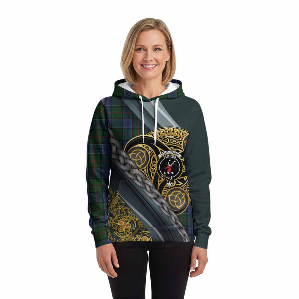 Colquhoun Tartan Crest Hoodie Scottish Triskele Celtic