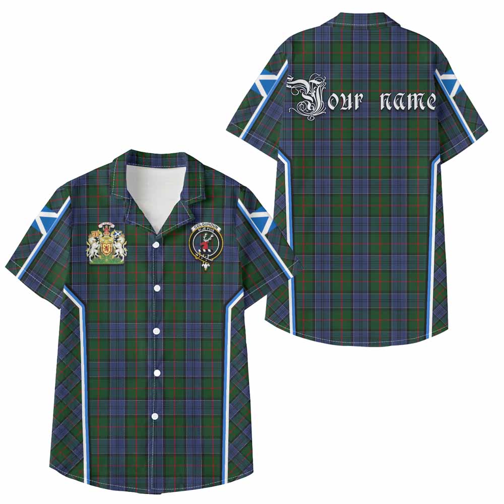 Colquhoun Tartan Crest Kid Hawaiian Shirt Scotland Coat of Arm Flag Style - Tartan Vibes Clothing