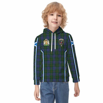 Colquhoun Tartan Crest Kid Hoodie Scotland Coat of Arm Flag Style