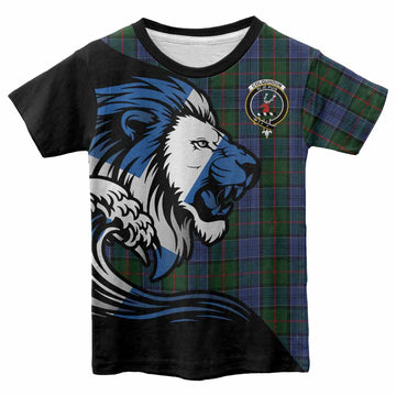 Colquhoun Tartan Crest Kid T-shirt Scottish Golden Lions Wave Flow