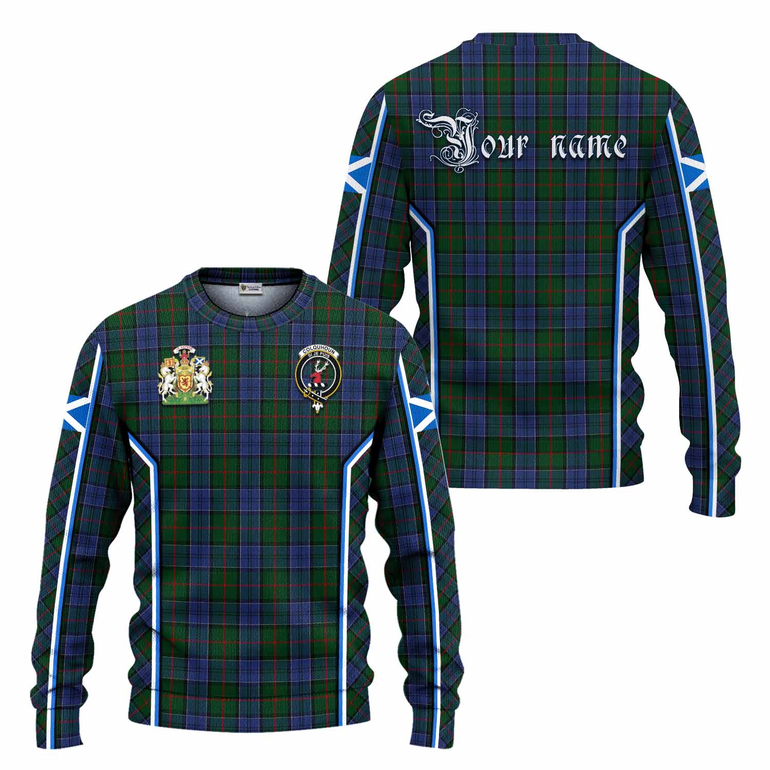 Colquhoun Tartan Crest Knitted Sweater Scotland Coat of Arm Flag Style - Tartan Vibes Clothing