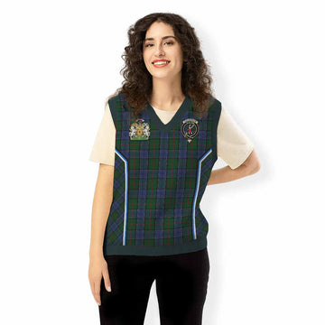 Colquhoun Tartan Crest Knitted V-Neck Vest Scotland Coat of Arm Flag Style