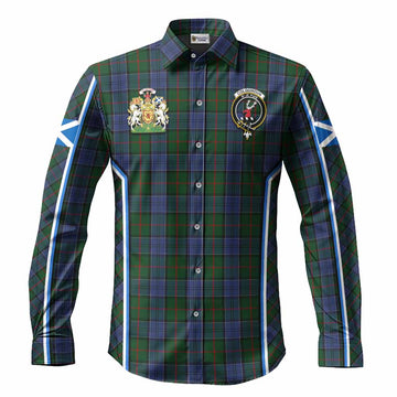 Colquhoun Tartan Crest Long Sleeve Button Shirts Scotland Coat of Arm Flag Style