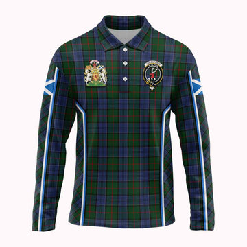 Colquhoun Tartan Crest Long Sleeve Polo Shirt Scotland Coat of Arm Flag Style