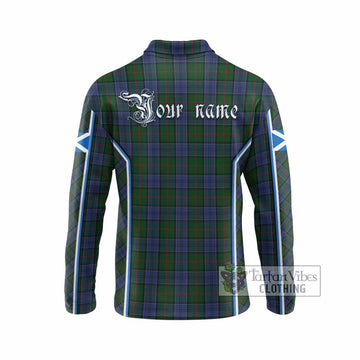 Colquhoun Tartan Crest Long Sleeve Polo Shirt Scotland Coat of Arm Flag Style