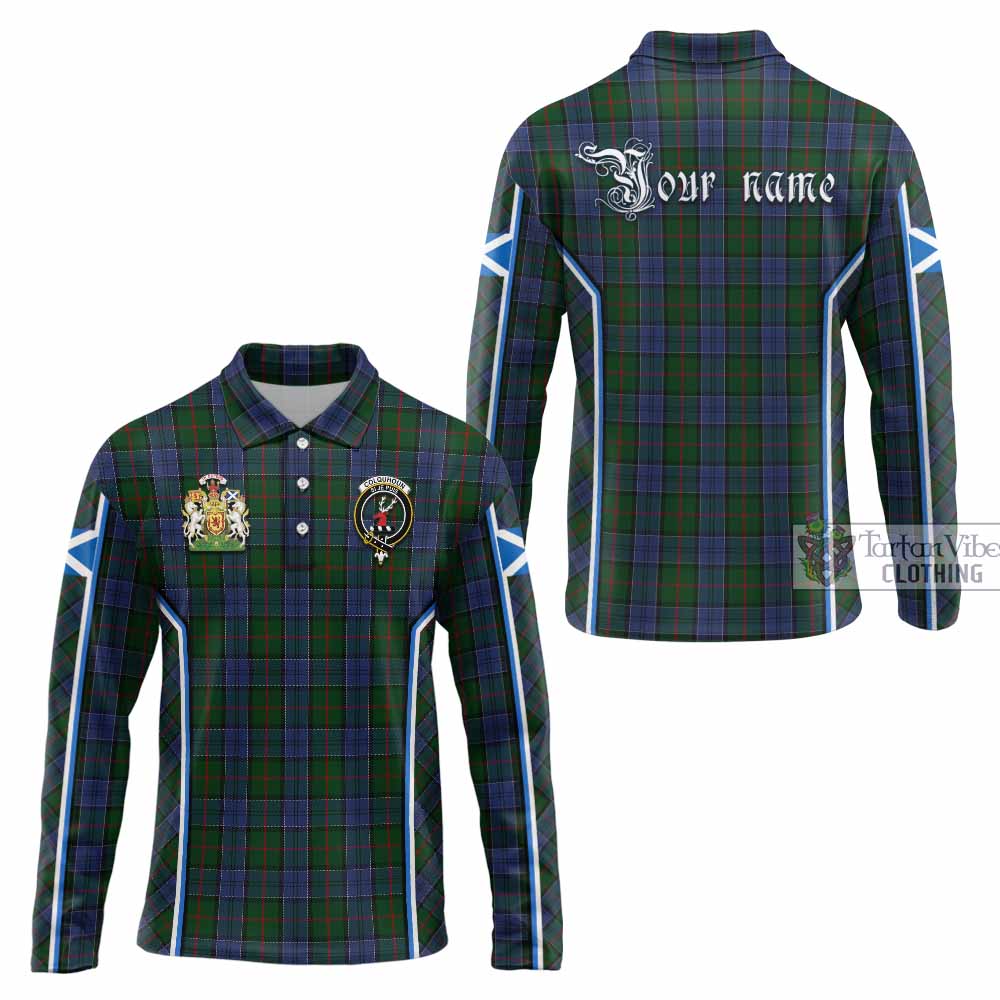 Colquhoun Tartan Crest Long Sleeve Polo Shirt Scotland Coat of Arm Flag Style - Tartan Vibes Clothing