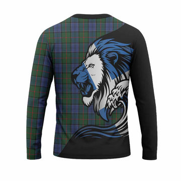 Colquhoun Tartan Crest Long Sleeve T-Shirt Scottish Golden Lions Wave Flow