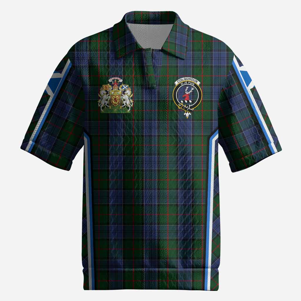 Colquhoun Tartan Crest Men’s Polo Sweater Top Scotland Coat of Arm Flag Style