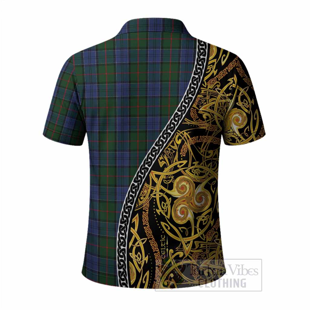 Colquhoun Tartan Crest Polo Shirt Celtic Knot and Triple Trickle Spiral Symbols