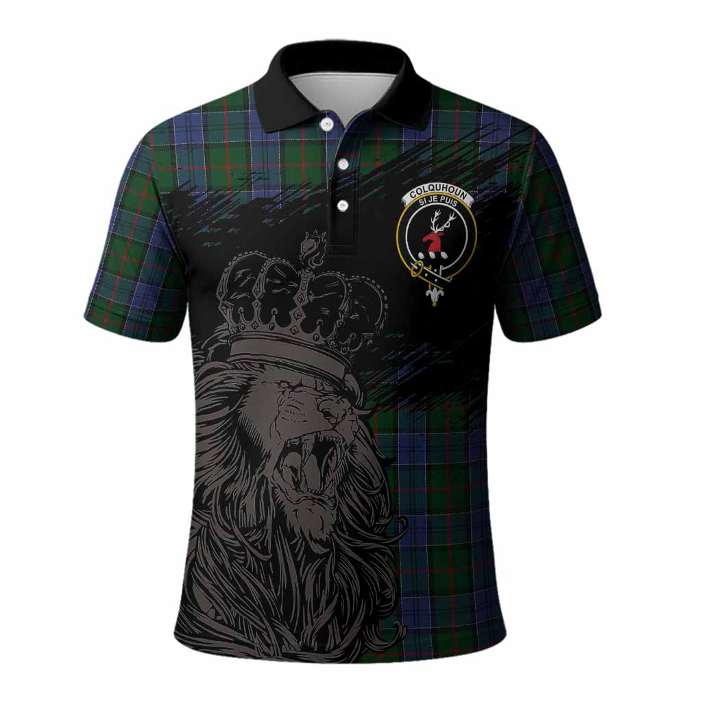 Colquhoun Tartan Crest Polo Shirt Crowned Lion Heritage Style