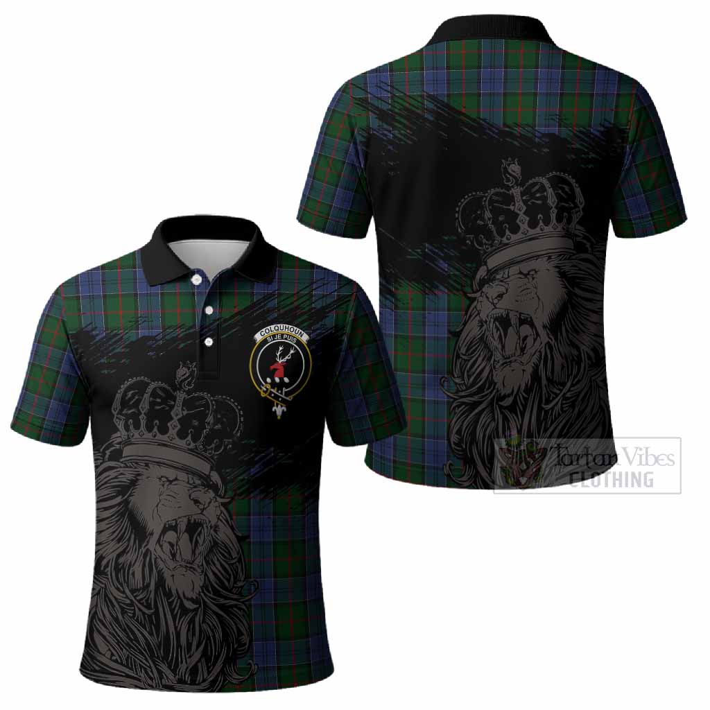 Colquhoun Tartan Crest Polo Shirt Crowned Lion Heritage Style