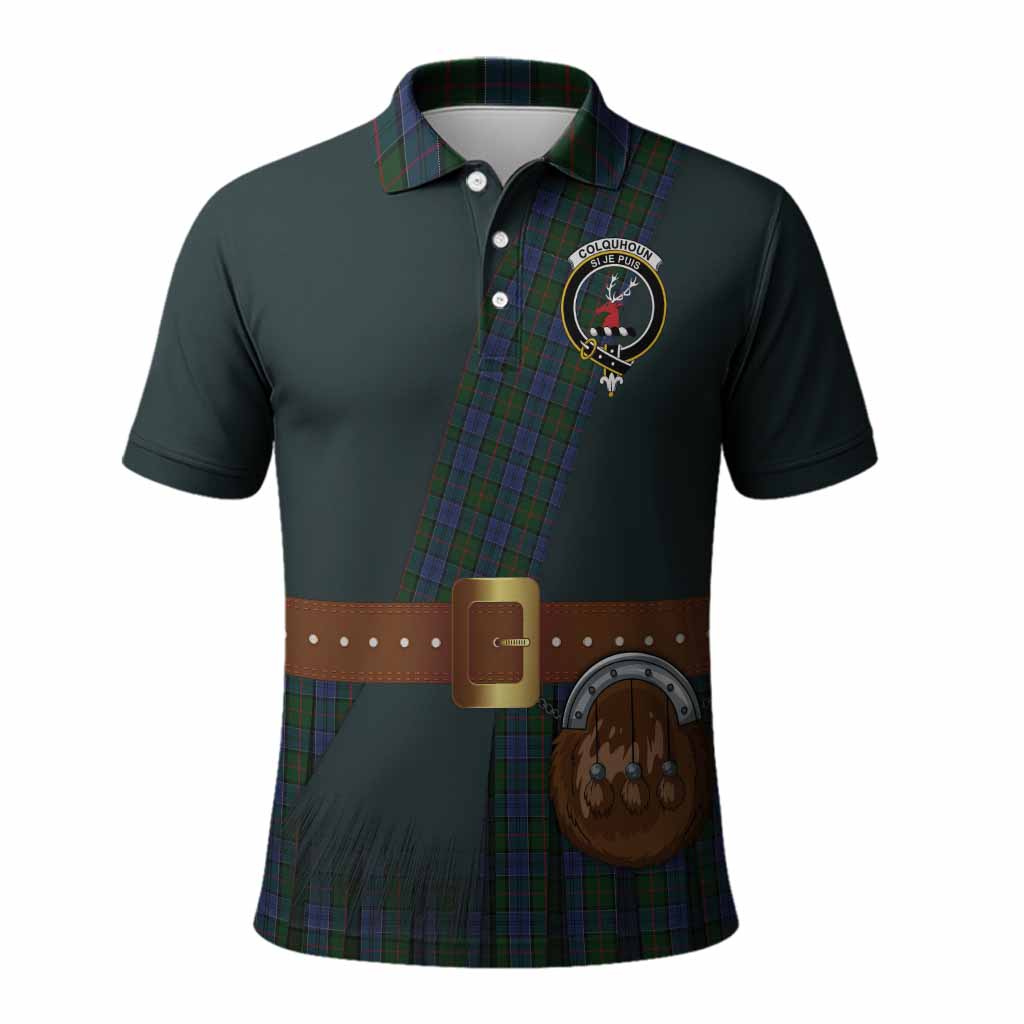 Colquhoun Tartan Crest Polo Shirt Kilt Costume Style