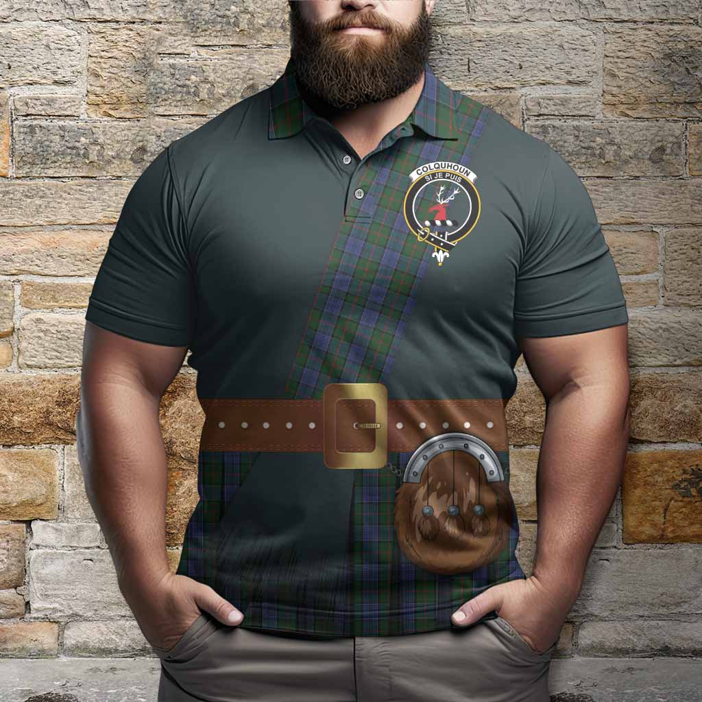 Colquhoun Tartan Crest Polo Shirt Kilt Costume Style