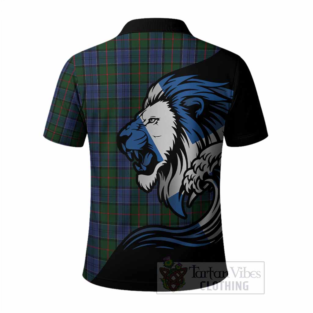 Colquhoun Tartan Crest Polo Shirt Scottish Golden Lions Wave Flow