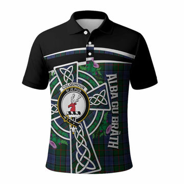 Colquhoun Tartan Crest Polo Shirt Scottish Thistle Celtic Cross Alba Gu Brath