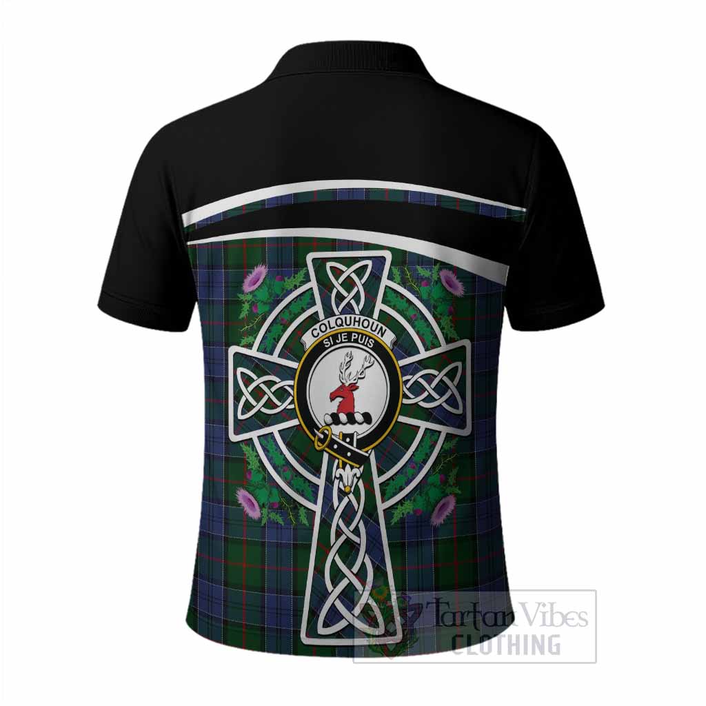 Colquhoun Tartan Crest Polo Shirt Scottish Thistle Celtic Cross Alba Gu Brath