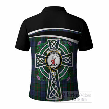 Colquhoun Tartan Crest Polo Shirt Scottish Thistle Celtic Cross Alba Gu Brath