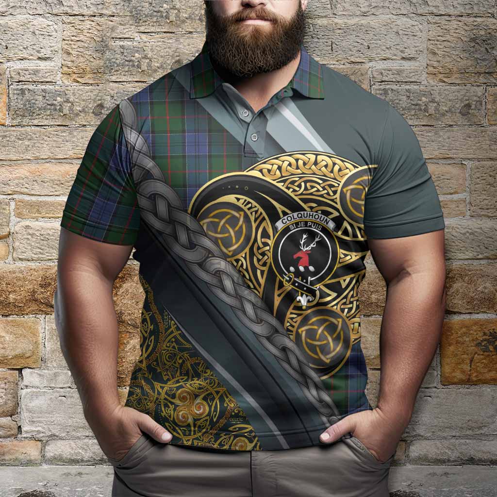 Colquhoun Tartan Crest Polo Shirt Scottish Triskele Celtic