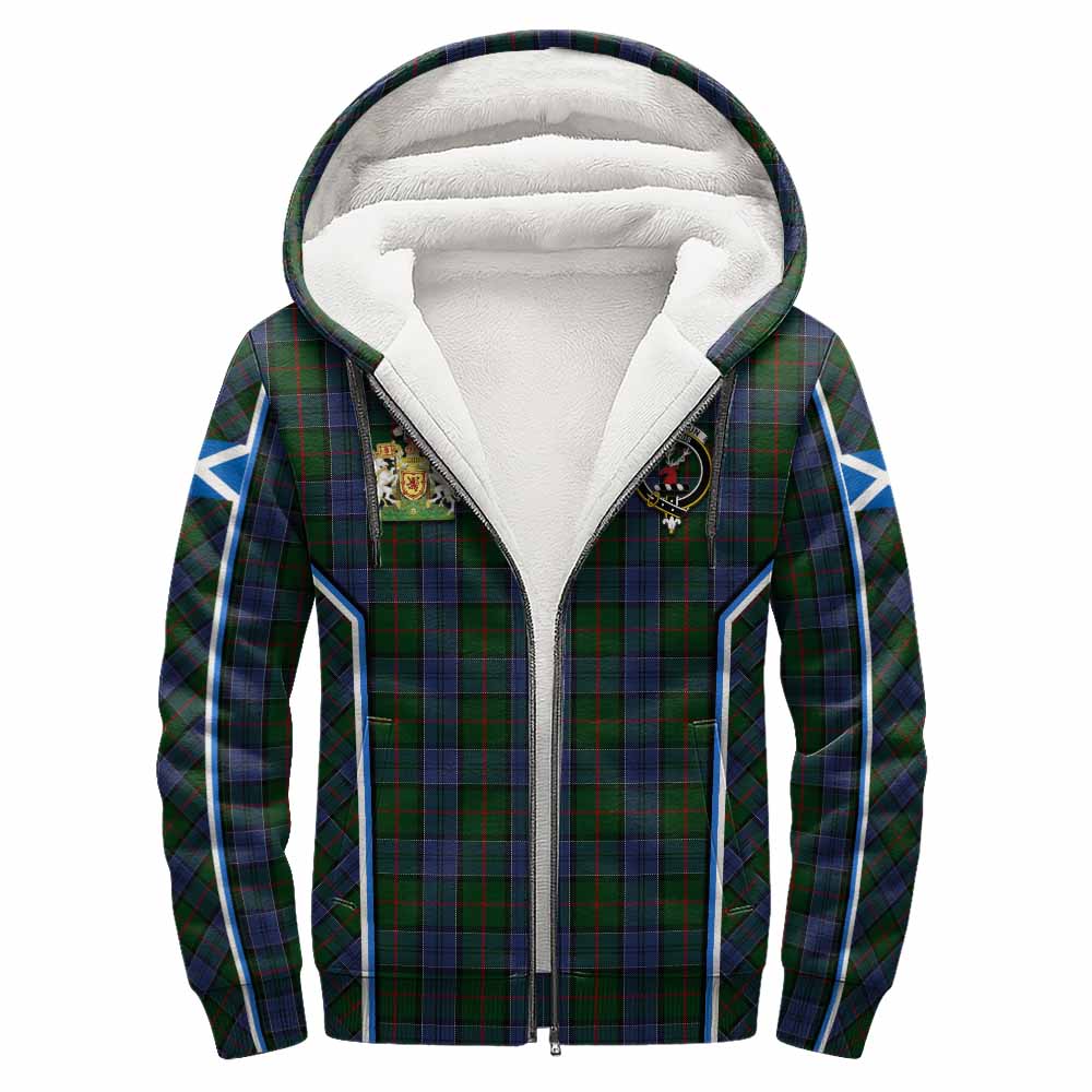 Colquhoun Tartan Crest Sherpa Hoodie Scotland Coat of Arm Flag Style - Tartan Vibes Clothing