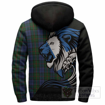 Colquhoun Tartan Crest Sherpa Hoodie Scottish Golden Lions Wave Flow