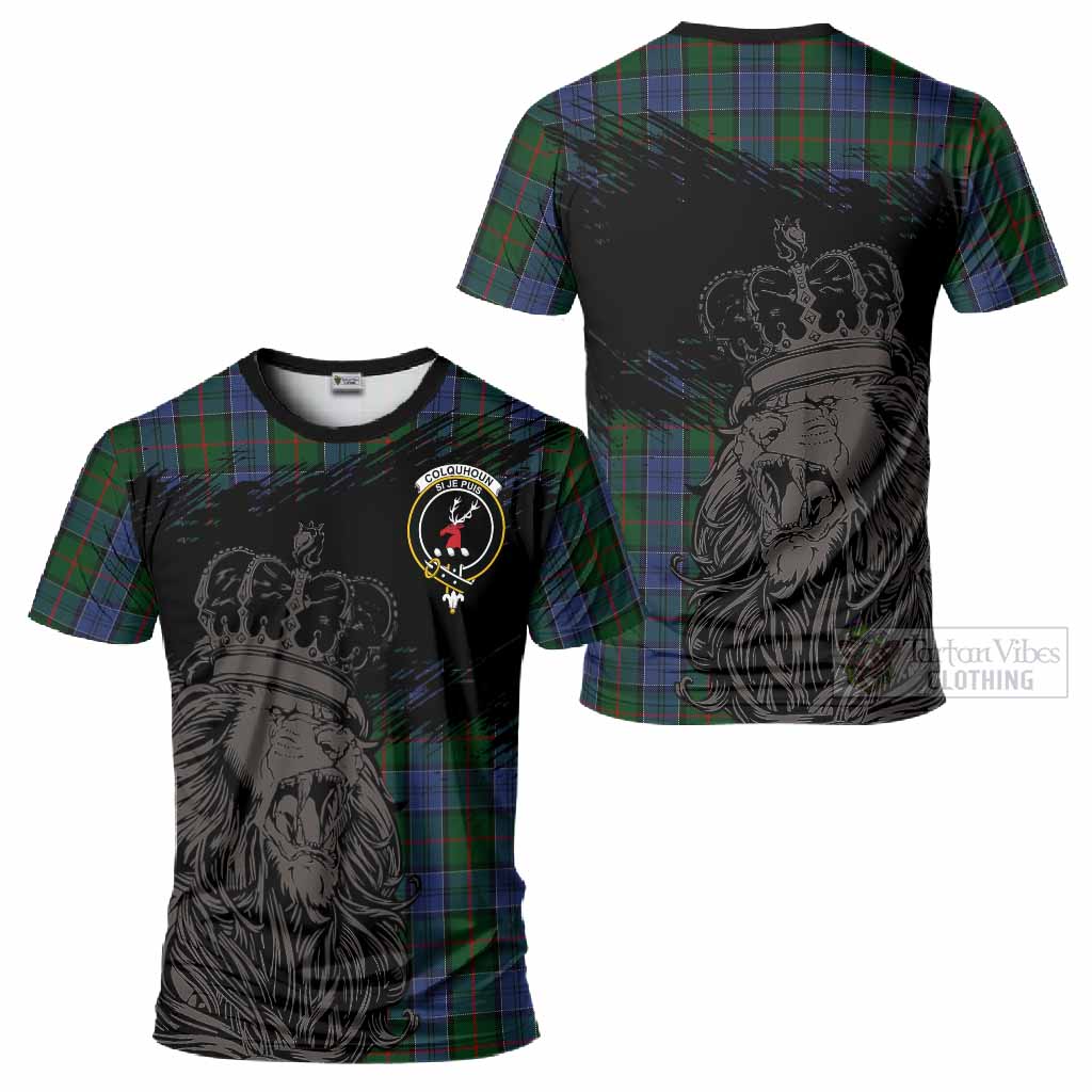 Colquhoun Tartan Crest T-Shirt Crowned Lion Heritage Style