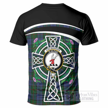 Colquhoun Tartan Crest T-Shirt Scottish Thistle Celtic Cross Alba Gu Brath