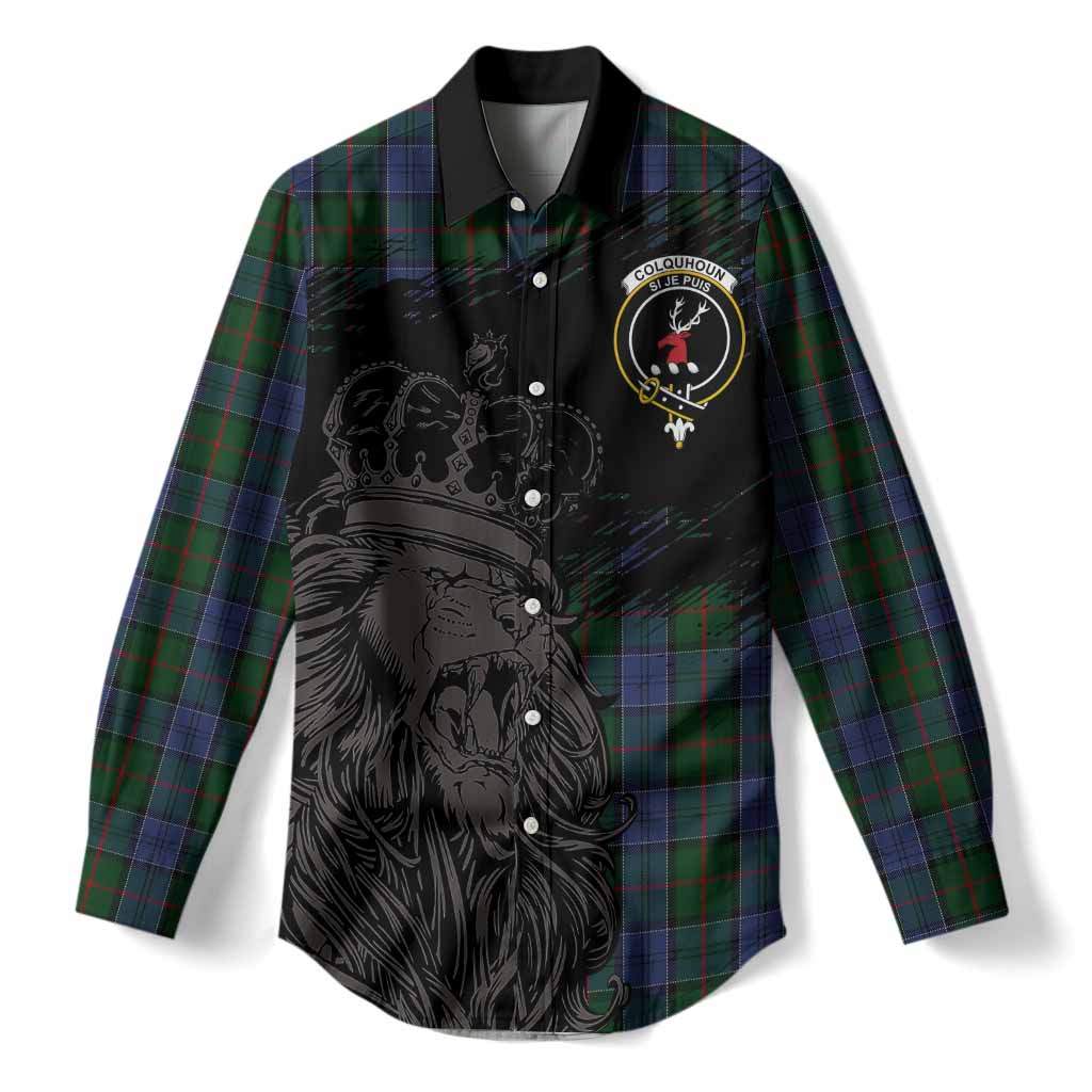 Colquhoun Tartan Crest Women Casual Shirt Crowned Lion Heritage Style
