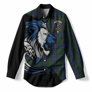 Colquhoun Tartan Crest Women Casual Shirt Scottish Golden Lions Wave Flow