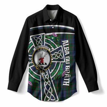 Colquhoun Tartan Crest Women Casual Shirt Scottish Thistle Celtic Cross Alba Gu Brath