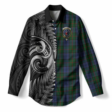 Colquhoun Tartan Crest Women Casual Shirt With New Zealand Silver Fern Maori Koru