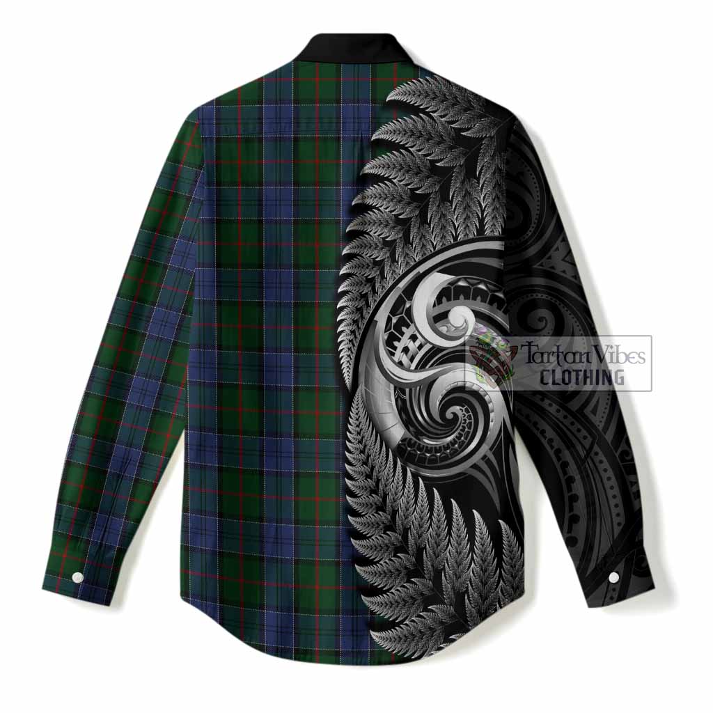 Colquhoun Tartan Crest Women Casual Shirt With New Zealand Silver Fern Maori Koru