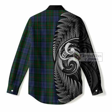Colquhoun Tartan Crest Women Casual Shirt With New Zealand Silver Fern Maori Koru