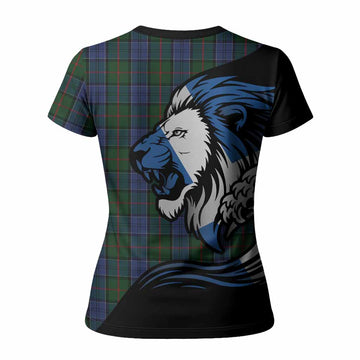 Colquhoun Tartan Crest Women T shirt Scottish Golden Lions Wave Flow