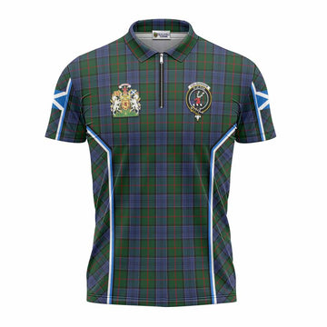 Colquhoun Tartan Crest Zipper Polo Shirt Scotland Coat of Arm Flag Style - Tartan Vibes Clothing
