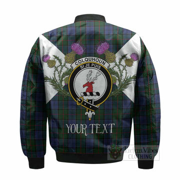 Colquhoun Tartan Family Crest Bomber Jacket Scottish Burns Night Thistle Floral