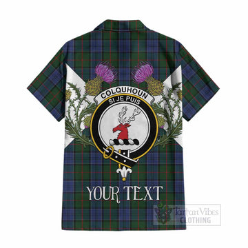 Colquhoun Tartan Family Crest Cotton Hawaiian Shirt Scottish Burns Night Thistle Floral