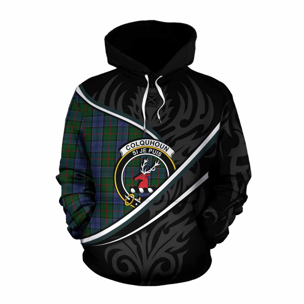 Colquhoun Tartan Family Crest Cotton Hoodie Celtic Scottish Thistle Floral - Tartan Vibes Clothing