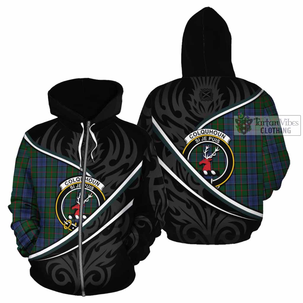 Colquhoun Tartan Family Crest Cotton Hoodie Celtic Scottish Thistle Floral - Tartan Vibes Clothing