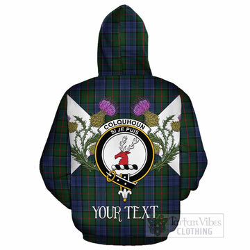 Colquhoun Tartan Family Crest Cotton Hoodie Scottish Burns Night Thistle Floral
